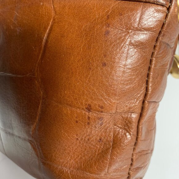 B MAKOWSKY Brown Leather Crossbody Handbag w/ Texture Gold Safety Pin Zip Pulls - Picture 15 of 16